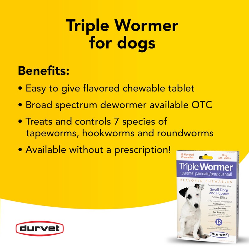 DURVET 12-Pack Triple Wormer Tablets for Puppies and Small Dogs