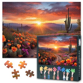 Landscape Puzzles for Adults 1000 Pieces, Desert Bloom Oasis with Cacti 1000 Piece Jigsaw Puzzle, Difficult Impossible Challenges, 19.5 x 27.5 Inch
