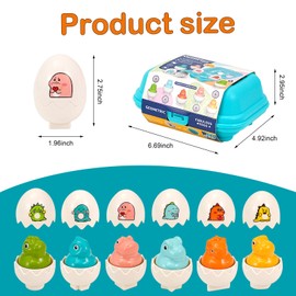 Matching Dinosaur Eggs Baby Toys - 6 Pcs Shape & Colour Sorting Toys for Toddlers, Egg Toys Sensory Toys for Babies, Hide and Squeak Toy Eggs 6+ Months Gifts for Boys Girls Birthday Early Education