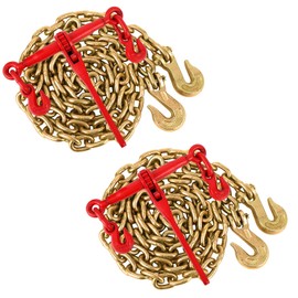 5/16"-3/8" Chain Binders Sets of 2, 5/16"×10ft Chains, Grade 70 Binders and Chains, Load Transport Binder Chain with Grappling Hook, for Industrial, Agricultural, Logging