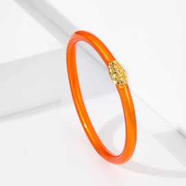 Pingyongchang Candy Color Glitter Resin Bangle Friendship Bracelets Lightweight Soft Silicone Plastic Stack Wristband for Women Men 70s 80s Holiday Beach Jewelry Birthday Party Gifts-Bright Orange