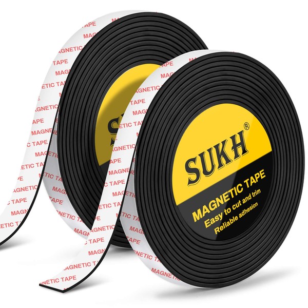 Sukh 2 Rolls Magnetic-Tape Magnetic Strips - Mgnets with Adhesive Backing Magnetic Roll Magnet Band Adhesive Cuttable Magnetic Sheets Magnets for DIY, Art Projects,Whiteboards,Fridge 6.56 Feet/Rolls