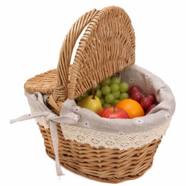 10.2 Inch Picnic Basket with Lid Woven Wicker for Garden Outdoor