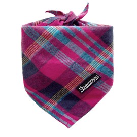 Adjustable Plaid Dog Bandanas,1PC Soft Washable Cotton Triangle Bib Kerchief Scarfs for Small Medium Large Dogs and Cats (Fuchsia&Blue, Small)