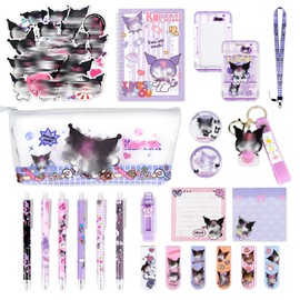 Amazluck Cute School Supplies, Cartoon Stationery Set Including Gel Pens, Cute Notebook, Transparent Pencil Case Set Cartoon Stickers Bookmarks Keychains Office and School Supplies