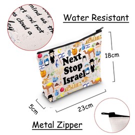JXGZSO Israel Trip Gift Next Stop Israel Cosmetic Bag Traveler Gift Israel Vacation Makeup Bag Israel Landmark Travel Gift, Next Stop Israel