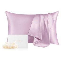 THXSILK 100% Mulberry Silk Pillowcase for Hair and Skin, Grade 6A+ Mulberry Silk Pillow Case Soft and Breathable, Hypoallergenic Pillow Case Cover with Zipper, 1pc (Queen 20"x30", Light Purple)