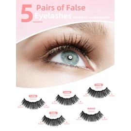 Magnetic Eyelashes with Eyeliner Kit, (5-Pairs) Reusable Eyelashes, Magnetic lashes Natural Looking with Eyeliner & Tweezers, Easy to Wear-No Glue Needed