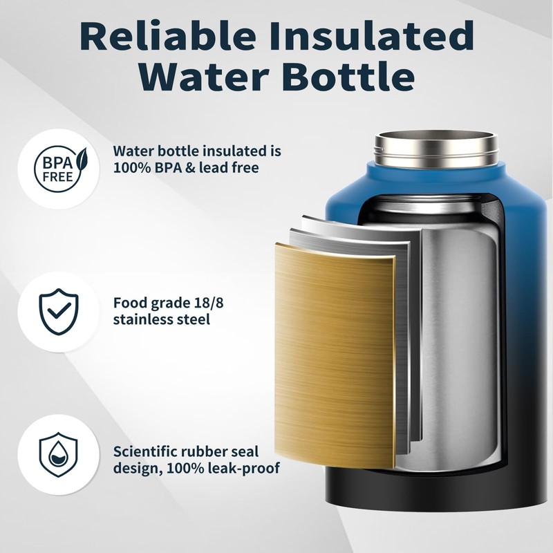 WATERSY Half Gallon Water Bottle Insulated(Cold for 48 Hrs),BPA Free&Leak