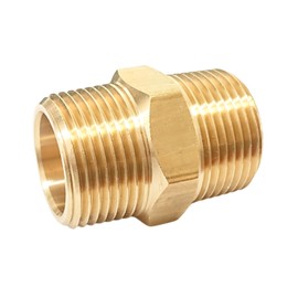 T TANYA HARDWARE 1 Inch x 1 Inch NPT Brass Hex Nipple Male Pipe Adapter, Thread outer diameter 1.25 inch, (1 Piece)