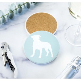 Pitbull Lovers Ceramic Dog Coasters - Set of 4 with Cork Bottom and Metal Stand - Pitbull Decor for Moms & Dads