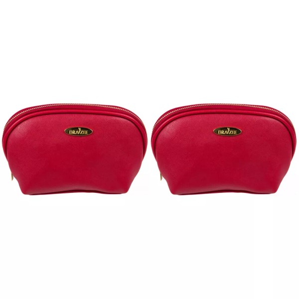 Draizee 2-Pack New Deep Red Draizee Fashion PU Leather Cosmetic
