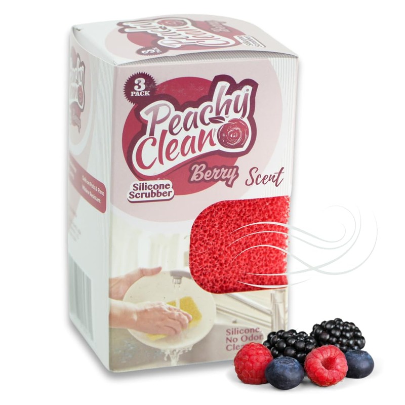 Peachy Clean Silicone Dish Sponge Scrubbers, Fresh Berry Scent, Non-Scratch,