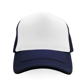 TopTie Blank 5 Panel Trucker Hat Foam Front Mesh Back 2 Tone Trucker Snapback Hat-Navy White