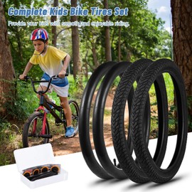 18" Kids Bike Tires Set, 2 Pcs 18×2.125" Replacement Tires with 2 Pcs Inner Tubers & Repair Kit, Shock Absorption Bicycle Tires with AV 1.18" Valves, Fit Most Kids Bikes