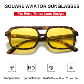 piscm Retro Square Aviator Sunglasses for Women Men 70s Tinted Square Aviator Sun Glasses Trendy Classic Shades(Tortoise/Yellow)