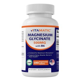 Glicinato de Magnesio 500mg Vitamatic 180 Tabletas Libre de Gluten
