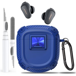 Olytop for New Bose QuietComfort Earbuds II (2022) / Ultra (2023) Case Cover with Lock Clip&Cleaner kit Pen, Rugged Shockproof Protective Hard Skin with Carabiner Men Women for Bose QC 2 - Blue