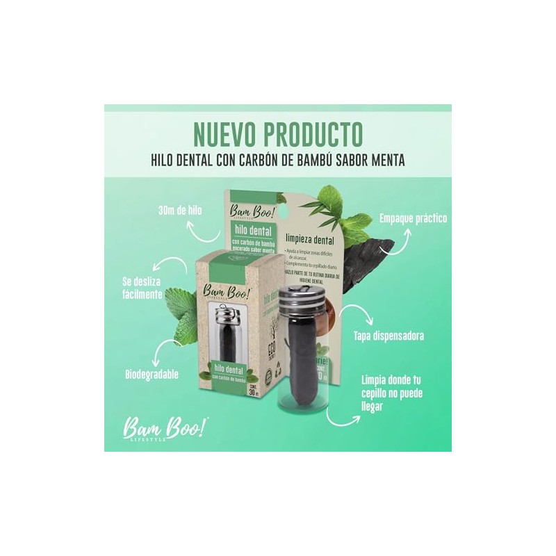 Hilo Dental Con Carbón De Bambú 30 Metros Bam Boo!