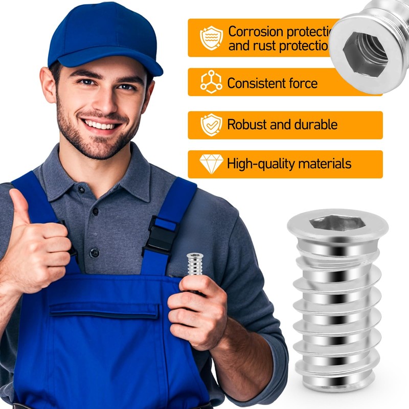 100 Pieces Mixed Pack Threaded Inserts for Wood, M6/M8/M10 Threaded