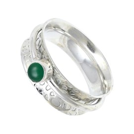 JEWELSTREZORO Grün Onyx Edelstein Spinnerring 925 Sterling Silber Meditationsring Männer & Frauen Spinnerring Geschenkartikel Schmuck TSR152M_54 (17.2)