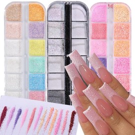 3 cajas de polvo brillante con efecto de azúcar y arena para uñas, copos iridiscentes con brillo deslumbrante, polvo para decoración de uñas, pigmento holográfico iridiscente para inmersi