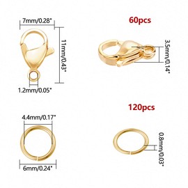 PandaHall 120pcs 6mm 20 Gauge 304 Stainless Steel Jump Rings with 60pcs Lobster Claw Clasps for Earring Bracelet Necklace Pendant Jewellery DIY Crafts Golden