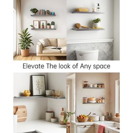 BAYKA Floating Shelves, 22.5" Wall Mounted Wood Shelves for Bathroom, Bedroom, Living Room, Kitchen, Hanging Shelf for Books/Storage/Decor (Grey,Set of 2)