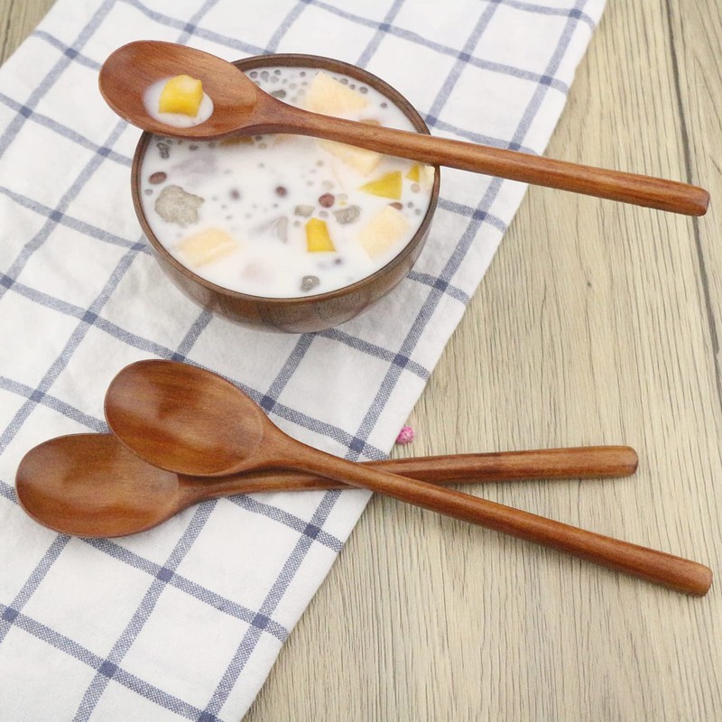 ADLORYEA Wooden Spoons, 6 Pieces 9 Inch Wood Soup Spoons
