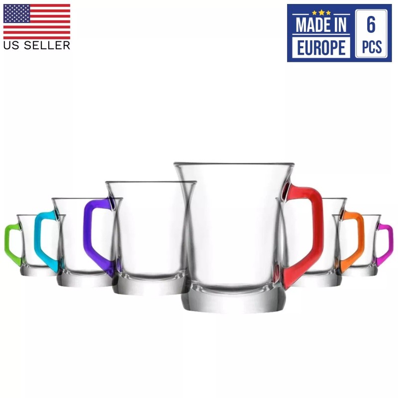 Lav Glass Tea Mugs Set of 6, Coffee Tea Espresso