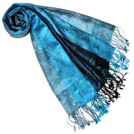 Lorenzo Cana Luxury Pashmina Scarf Jacquard Woven 100% Silk Paisley Pattern Multicoloured 70 x 190 cm - Dark Blue-Turquoise Paisley, size: 70 x 190 cm