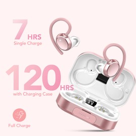 KT1 Wireless Earbuds V5.3, 120H Playtime, Bluetooth Earphones for Small Ear, IPX7 Waterproof Running Headphones, Deep Bass, Over Ear Sport Wireless Bluetooth Earphones for Android iOS