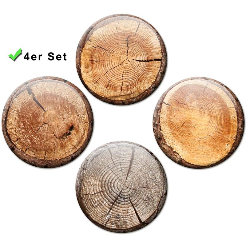 Fridge Magnets Tree Trunk Discs Gift Set of 4 Vintage