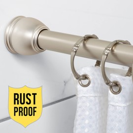 Zenna Home Rustproof Adjustable Tension Shower Curtain Rod, Adjusts from 26 to 76 Inches to Fit in Most Tubs and Showers, No Drilling Shower Rod, Brushed Nickel