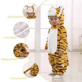 TONWHAR Kids' And Toddlers' Infant Tiger Dinosaur Animal Fancy Dress Costume Outfit Hooded Romper Jumpsuit (18-24 Months/Height:32"-35",Tiger)