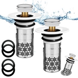Pack of 2 Upgraded Bathroom Sink Plug, 304 Stainless Steel Pop Up Drain Strainer, Metal Drain Plug, Universal, Sink Plug, with Filter Strainer, Drain Plug for Bathroom, Sink and Kitchen, White (33-40