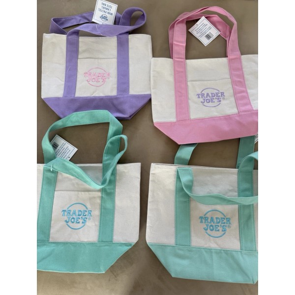 Trader Joe's Mini Pastel Canvas Tote Bags Set Of 4