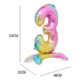32 Inch Standing Number Balloons Foil Ballon Rainbow Gradient Digit Ball Colorful Wedding Birthday Party Decoration Baby Shower Supplies (32 inch Stand Rainbow 3)