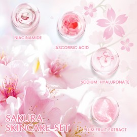Sakura Skincare Set, Gesichtspflege Set Sakura, Anti-Aging Skin Care Set Sakura, Kits mit Reiniger, Toner, Gesichtsserum, Augencreme, Gesichtscreme, Frauen Geschenkset-5set