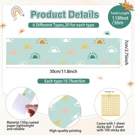 Containlol Classroom Borders for Bulletin Board, 118 ft Modern Boho Scalloped Trim Colorful Bulletin Board Boarders for Home Office Classroom Wall Chalkboard Decoration