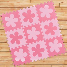 Relaxdays 10037471_1359 Heart Puzzle Mat Flower Pattern, 9 Pieces, EVA Foam, Non-Toxic, Play Mat 91.5 x 91.5 cm, Pink/Pink