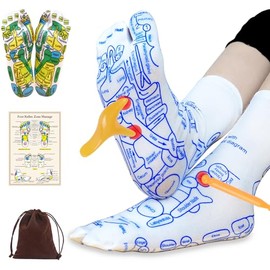 OSDAMCHEN Foot Reflexology Socks with Tools Women Acupressure Socks 2 Pairs Pressure Point Massage Reflexology Chart Socks with Trigger Point and Tool Ease Relief Massage Sticks Acupuncture Socks
