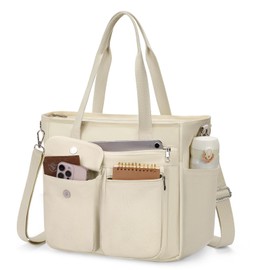 Dakuly Canvas Travel Tote Bags For Women Waterproof Large Work Tote Bag With Zipper Elegent Anti-Theft Shoulder Crossbody Bag For Casual College Business Daily Shoulder Strap Lightweight Beige