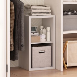 Furinno Cubic Open Back Multipurpose Clothing & Closet Storage Organizer Shelf, 2-Cube, White