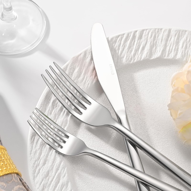 ERVILO 10-Piece Silverware Set for 2, Balanced Weight Stainless Steel