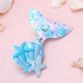 IYOU Mermaid Hair Clips Pink Sequins Fish Tail Hairpin Starfish Sequin Birthday Cosplay Festival Hair Accessories for Girls(9 Pcs)