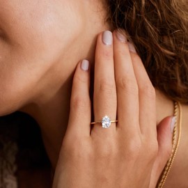 JSJOY 925 Sterling Silver Gold Promise Rings for Her Cubic Zirconia Engagement Rings for Women Trendy Oval Cut Solitaire Wedding Bands Size 3.5-10 Anniversary Jewelry Gifts for Women, Gemstone, Cubic