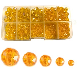 FAPUMOE 800pcs Faceted Glass Beads of AB Color (Orange), Rondelle AB Crystal Beads Assorted Supplies Spacer Loose Beads for Jewelry Making Findings Bracelets Pendants 2mm 4mm 6mm 8mm 10mm