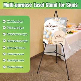 VAIIGO 3Pcs Easel Stand for Sign - 63" Display Easel for Wedding Sign Stand Poster Stand, Lightweight Poster Easel for Painting, Folding Portable Easel Stand with Carrying Bag, Black