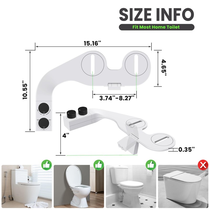 Terapaton Toilet Bidet With Left/Right Side Reversible Design, Fresh Water,
